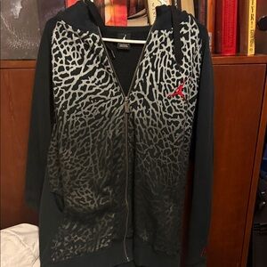 Jordan Nome Elephant Print Gray Zip-Up Hoodie with Red Logo